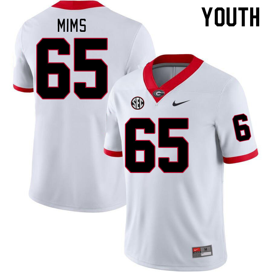 Youth #65 Amarius Mims Georgia Bulldogs College Football Jerseys Stitched-White - Click Image to Close